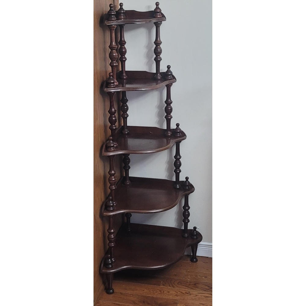 Vintage 5-Tier Wood Corner Shelf Display Etagere Spindles Victorian Colonial
